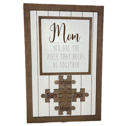 Mother's Day puzzle pieces sign